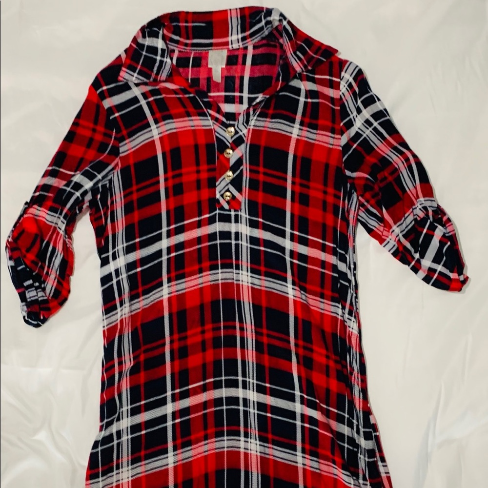 Le&g Plaid Red, Black, and White Dress